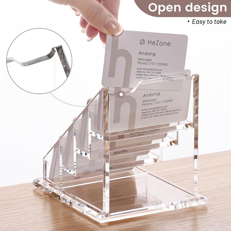 HeZone Acrylic Card Holder Clear Horizontal Business Card Organizer Stand for Desk 4 Slots 4 Tier Business Cards Stand for Women and Men,Office Desk Accessories,Organize 200 Cards-1 Pack(4Slots-H) - Image 4